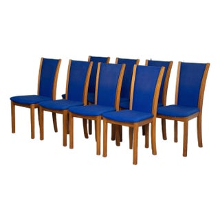 Mid 20th Century Set of 8 Danish Modern Skovby Teak Dining Chairs in Blue Upholstery For Sale