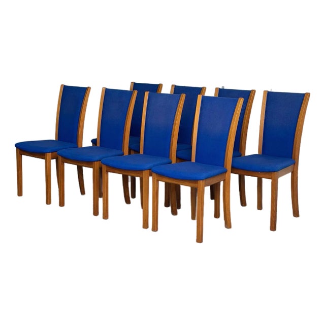 Mid 20th Century Set of 8 Danish Modern Skovby Teak Dining Chairs in Blue Upholstery For Sale