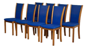 Mid 20th Century Set of 8 Danish Modern Skovby Teak Dining Chairs in Blue Upholstery