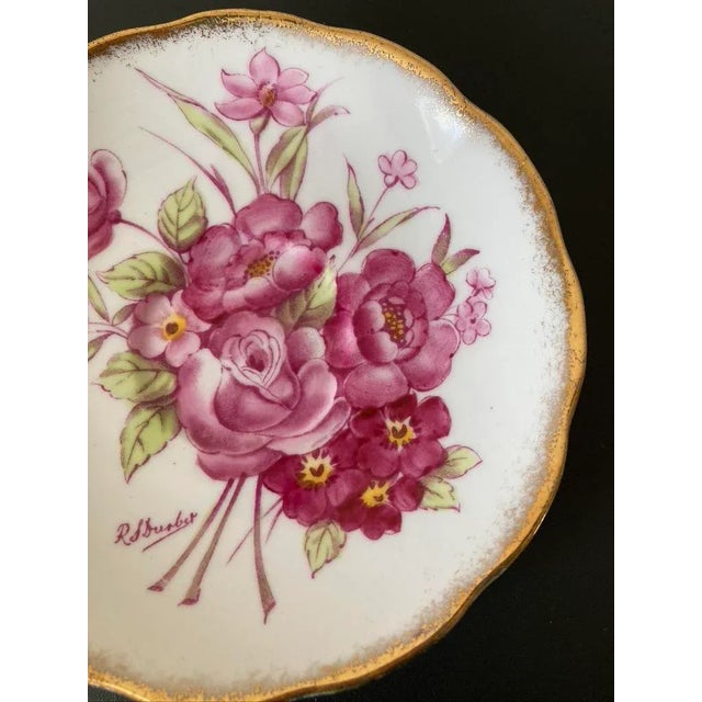 Victorian English Pink Flower Porcelain Jewelry Dish With Gold Rim by Roslyn For Sale - Image 10 of 12