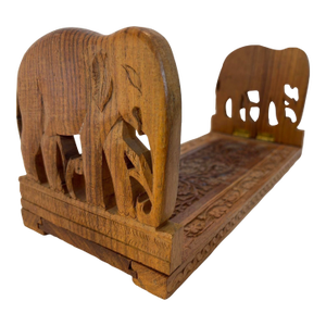 Vintage Carved Wood Expandable Elephant Bookends
