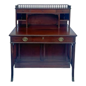 Vintage Western Mahogany Drawers Storage Colonnade Top Galleried Desk