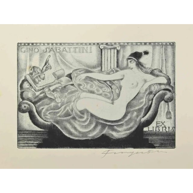 Ex Libris - Gino Sabattini is an Etching print created by Michel Fingesten. Hand Signed in the lower right margin. Good...