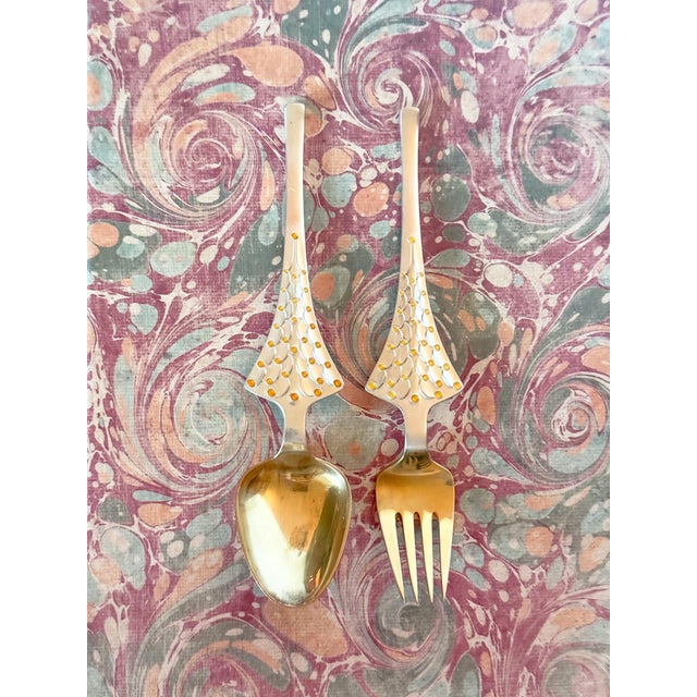Anton Michelsen Gilded Sterling Silver and Enamel Christmas Fork and Spoon Set, Denmark, 1965 For Sale In Dallas - Image 6 of 10