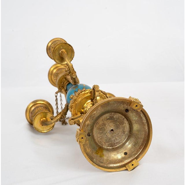 Antique 19th Century Napoleon III Candlesticks in Gilded Bronze and Sèvres Porcelain, France, Set of 2 For Sale - Image 4 of 5