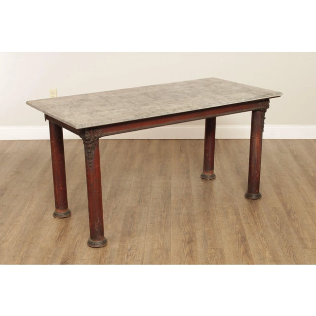 High Quality Antique Heavy Iron Base Table with Brass Ormalu, Thick Marble Top