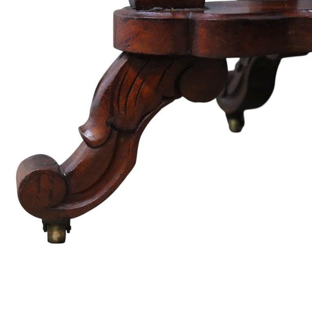 Oversized Antique Rococo Revival Floral Carved Walnut Marble Turtle Top Table For Sale - Image 6 of 10