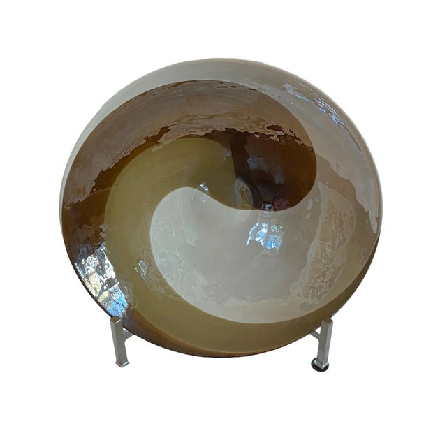 Modern Vintage Modernist Designer Glass Bowl With Swirl Design and Metal Stand For Sale - Image 3 of 13