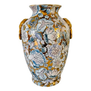 Mid 20th Century Macau Enameled Gold-Ground Lotus & Peony Vase / Lamp Base For Sale