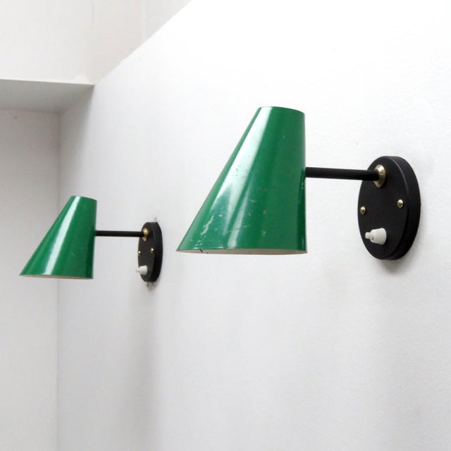 Green Jacques Biny Wall Lamps, 1950 - a Pair For Sale In Los Angeles - Image 6 of 9