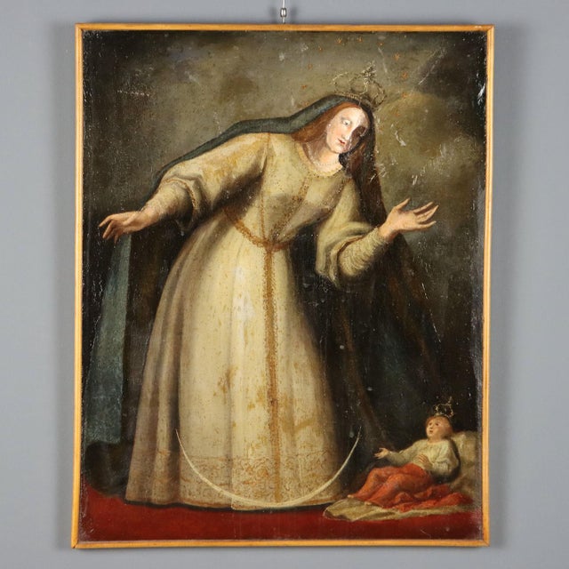 Madonna in Adoration of the Child Jesus, Oil Painting on Canvas, Framed For Sale - Image 10 of 10