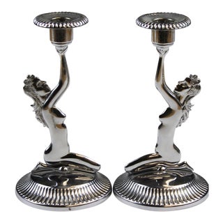 Chrome Naked Lady Candlesticks - A Pair For Sale