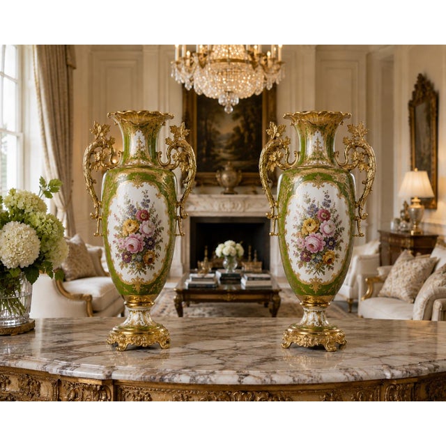 Ivory Elegant Pair of 19th Century Old Paris Porcelain Vases, Hand-Painted & Gilt For Sale - Image 8 of 12
