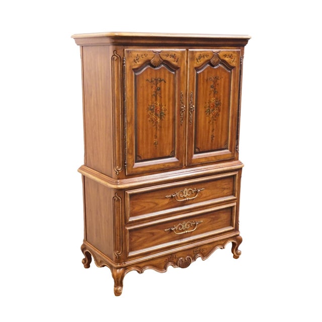 Drexel Heritage Drexel Heritage Brittany Collection Solid Pecan Country French Style 41" Door Chest W. Floral Accents 202-420 For Sale - Image 4 of 18