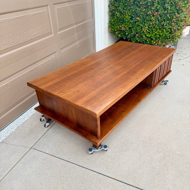 Mid Century Modern Large 60.5”x30” Walnut Coffee Table MCM Vintage For Sale In Palm Springs - Image 6 of 9