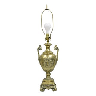 Vintage French Louis XV Renaissance Brass Figural Dancing Cherubs Urn Table Lamp For Sale
