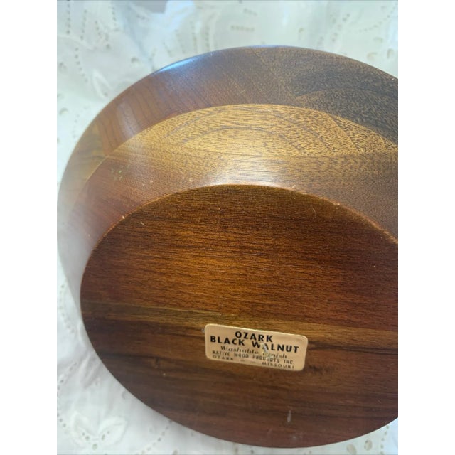 Wood Vintage Ozark Black Walnut Round Wood Serving Tray Nut Bowl With Center Handle For Sale - Image 7 of 8