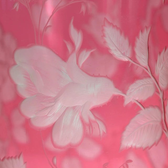 Antique Bohemian Cranberry Overlay Cut to Clear Glass Vase With Roses For Sale - Image 9 of 13