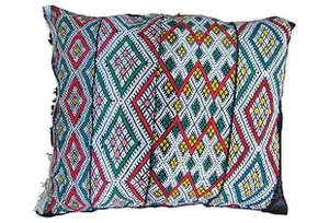 Mid 20th Century Moroccan Red & Green Diamonds Pillow