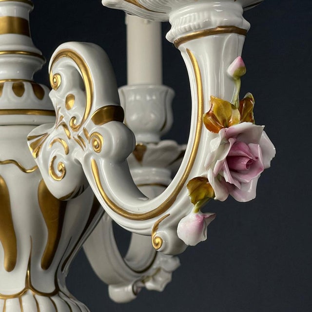 Vintage Capodimonte Porcelain 3-Arm Chandelier, Italy, 1940s For Sale - Image 11 of 14