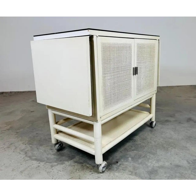White Mid-Century Drop-Leaf Buffet Server, White Lacquer, Cane Front For Sale - Image 8 of 11