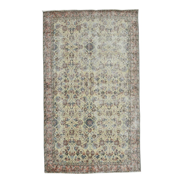 1970s Vintage Handmade Wool Cotton Beige Area Rug For Sale