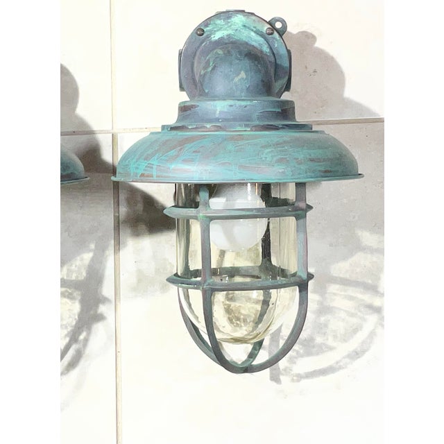 Metal Vintage Maritime Solid Copper & Brass Sconces Size 14” High X 9” Wide X 10” Deep For Sale - Image 7 of 17