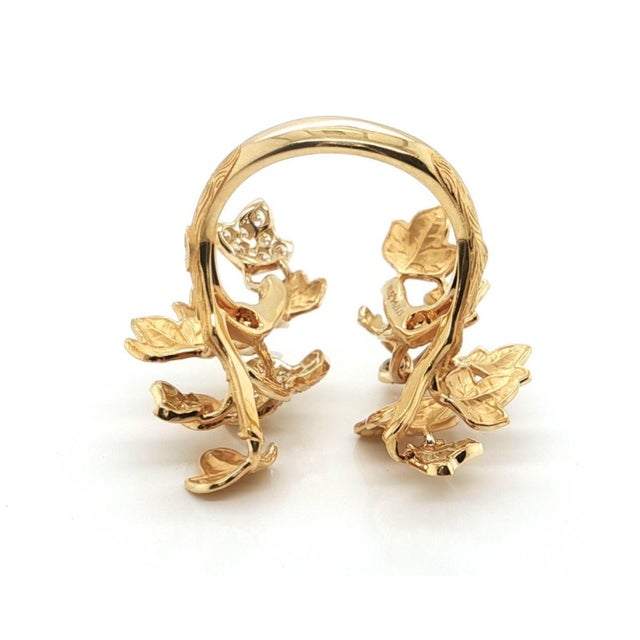Mid 20th Century Magerit Verona Diamond Leaf Cluster Cuff Ring 18k Yellow Gold Size 6.5 For Sale - Image 9 of 9