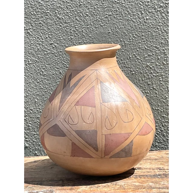 Ceramic Vintage Hand-Painted Geometric Pottery Vase For Sale - Image 7 of 12