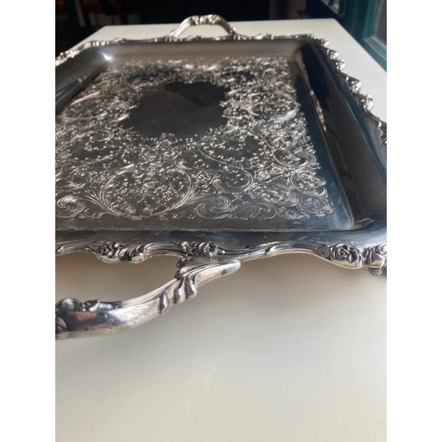 Wilcox Silver Plate Co. Vintage Webster Wilcox Rose Pattern Silver Plated Tray For Sale - Image 4 of 8