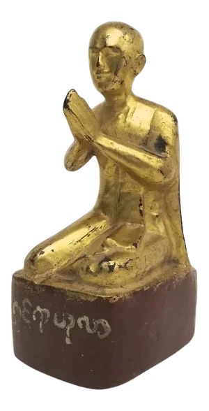 Mid 20th Century Vintage Gilt Carved Figure of a Praying Monk Thailand Buddah
