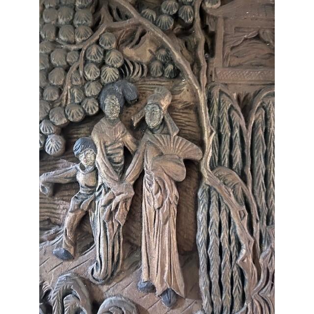 Hand Carved Wood Chinese Wall Plaque Set - 3pc Vintage Chinoiserie Garden Panels For Sale - Image 18 of 18