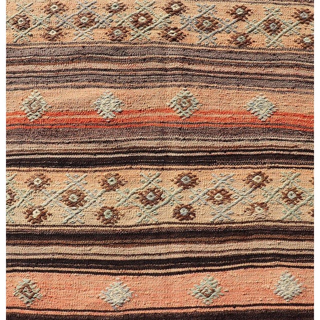 Vintage Turkish Kilim Runner With Stripes in Tan, Brown, and Orange For Sale - Image 4 of 11