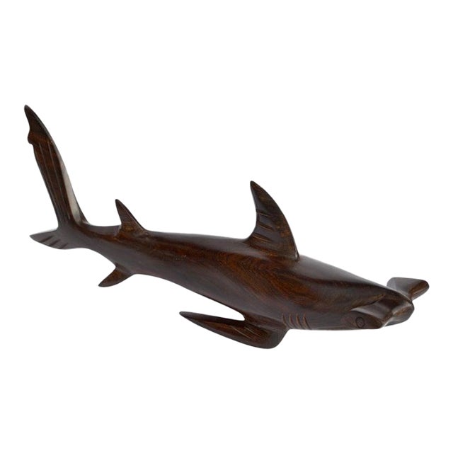 1970s Ironwood Hand-Carved Shark Animal Sculpture Coastal Nautical Figurine Brazil For Sale