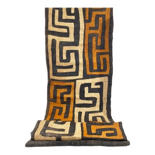 Vintage African Large Kuba Cloth Raffia /Textile Zaire 124"Long For Sale