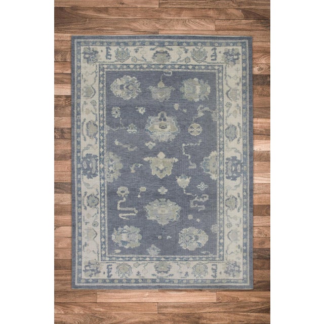 Blue Handwoven Modern Turkish Oushak Rug 4'11" X 6'8" For Sale In Houston - Image 6 of 6