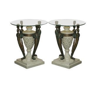 Vintage Egyptian Revival Side Tables with Glass Tops, Set of 2