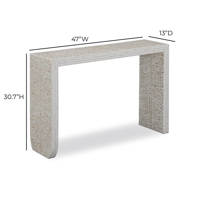 Cyprus Cream Leaves Capiz Shell Console Table For Sale In Los Angeles - Image 6 of 6