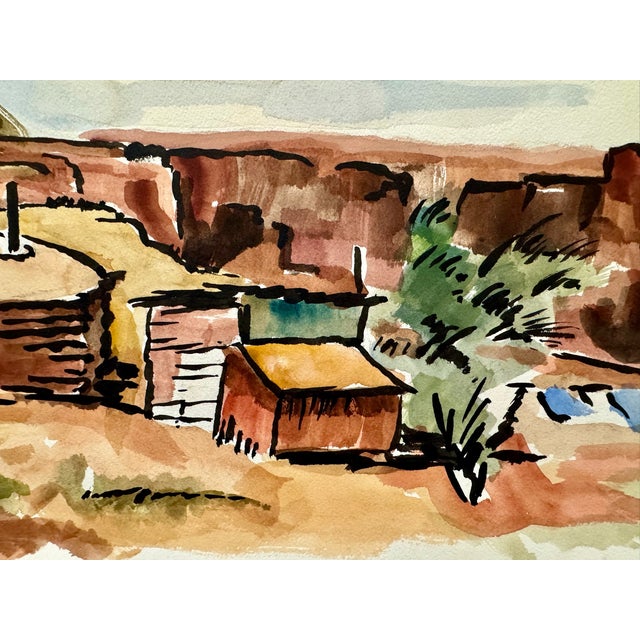 Native American Henry Emil Salloch Original Watercolor on Paper Native American Hogan Settlement, 1971. For Sale - Image 3 of 7