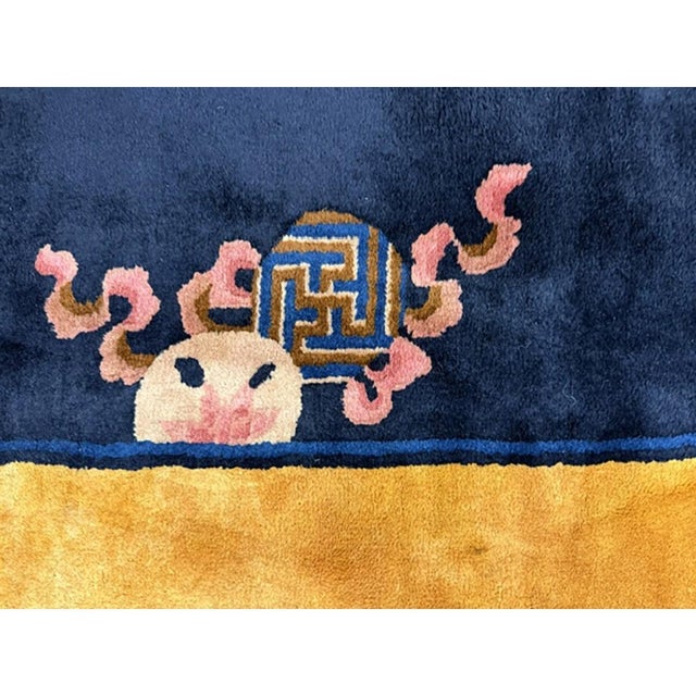 1920s Gold Field Vase Spray Flowers Shou Symbols Antique Chinese Art Deco Rug For Sale - Image 9 of 9