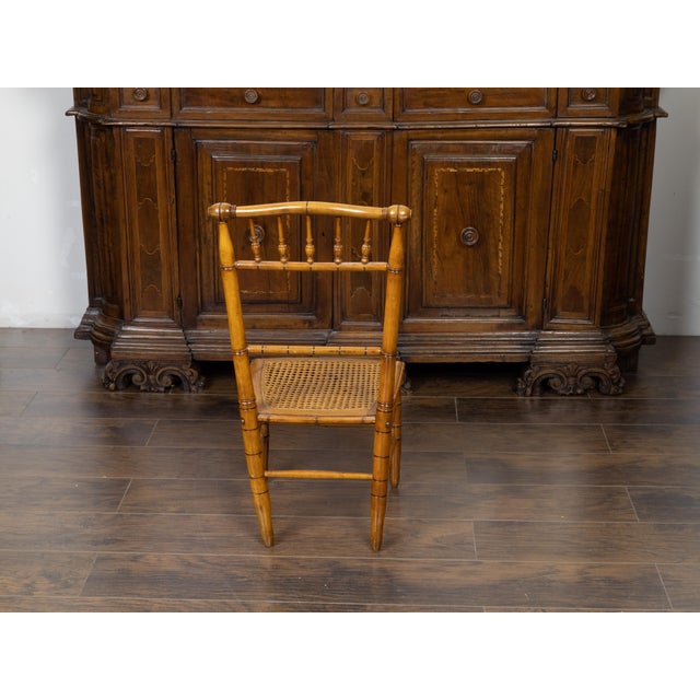 English Turn of the Century 1900s Bamboo Slipper Chair with Cane Seat For Sale - Image 4 of 9