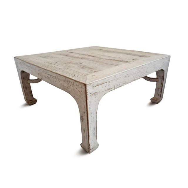 Vintage White Square Ming Farmhouse Coffee Table For Sale - Image 4 of 8