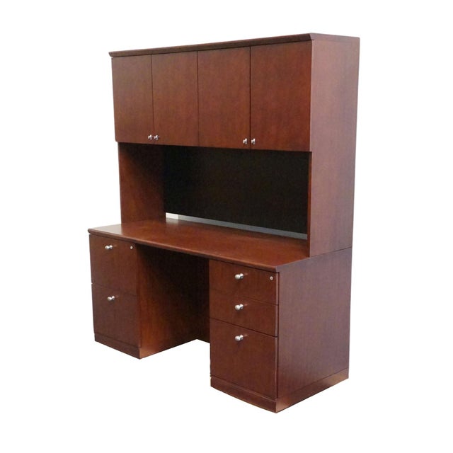 BERNHARDT FURNITURE Cherry Contemporary Modern 60" Computer Credenza Desk w. Filing Cabinets and Cabinet Top 70" High...