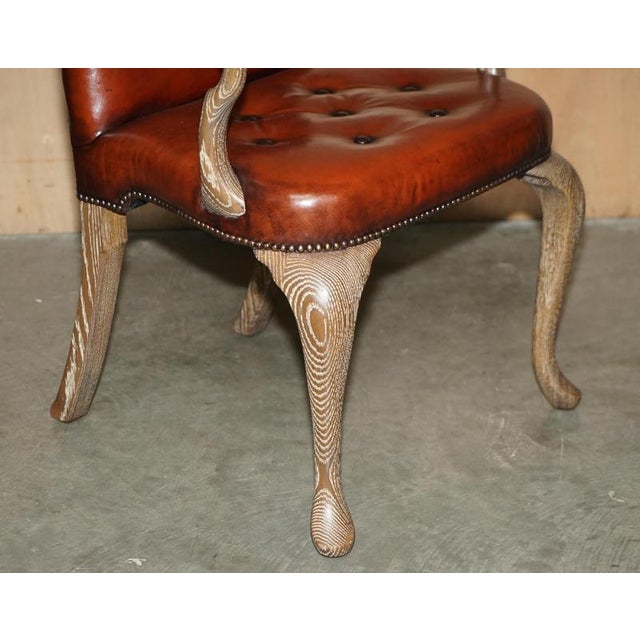 Shepherds Crook Chesterfield Dining Chairs in Limed Oak and Brown Leather, 1880, Set of 10 For Sale - Image 12 of 18