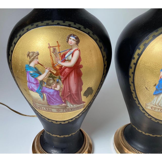Mid 19th Century Antique Neoclassical Paris Porcelain Vases as Lamps - a Pair For Sale - Image 5 of 12