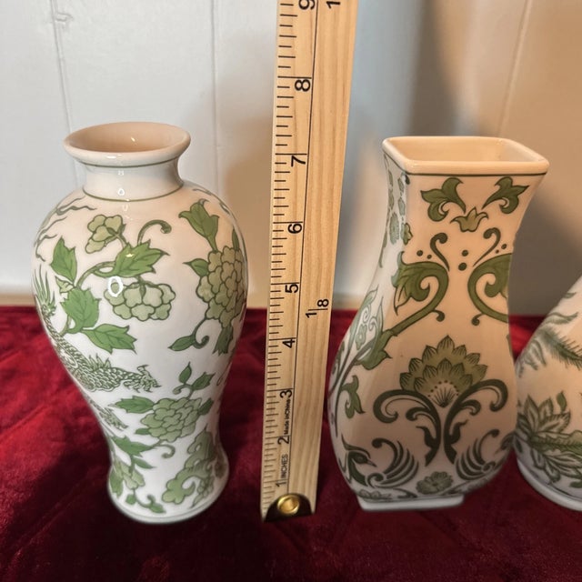 Mid-Century Modern Vintage MCM Chinoiserie Porcelain Green and White Vases-Set of 3 For Sale - Image 3 of 3