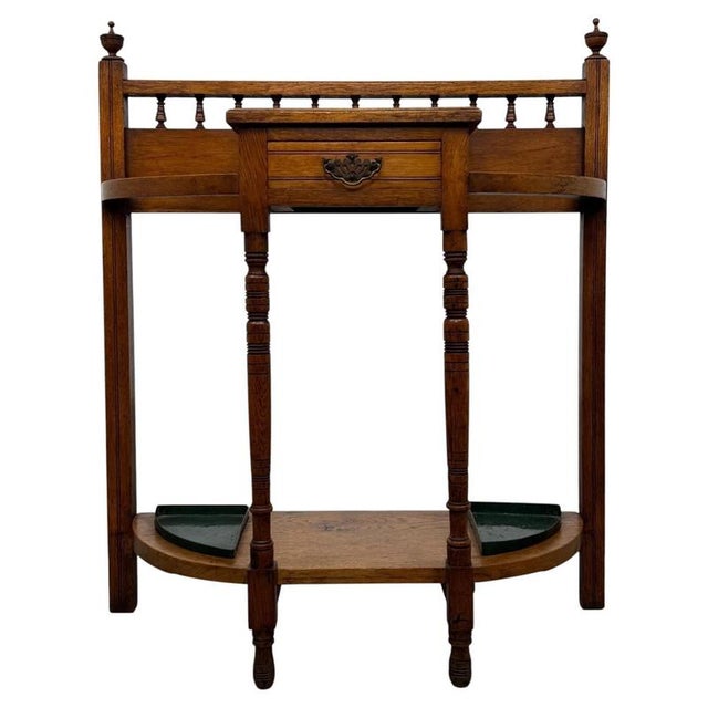 Antique Early 20th Century English Edwardian Golden Oak Hall Stand For Sale - Image 11 of 11