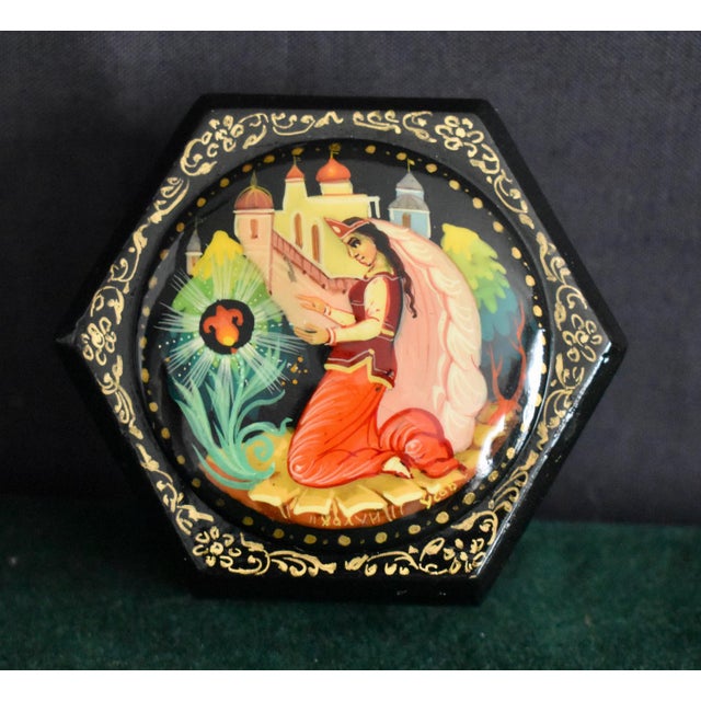 Vintage Russian Lacquer Box Painted Fairy Tale Scarlet Flower Trinket Signed For Sale - Image 16 of 16