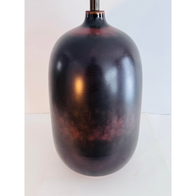 1970s Vintage 1970s Lotte & Gunnar Bostlund Large Brown Ceramic Table Lamp For Sale - Image 5 of 8