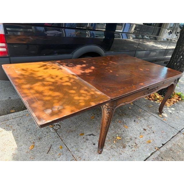French Provincial Large Antique French Provincial Louis XV–Style Oak Drawer-Leaf Dining Table 106 L For Sale - Image 3 of 8